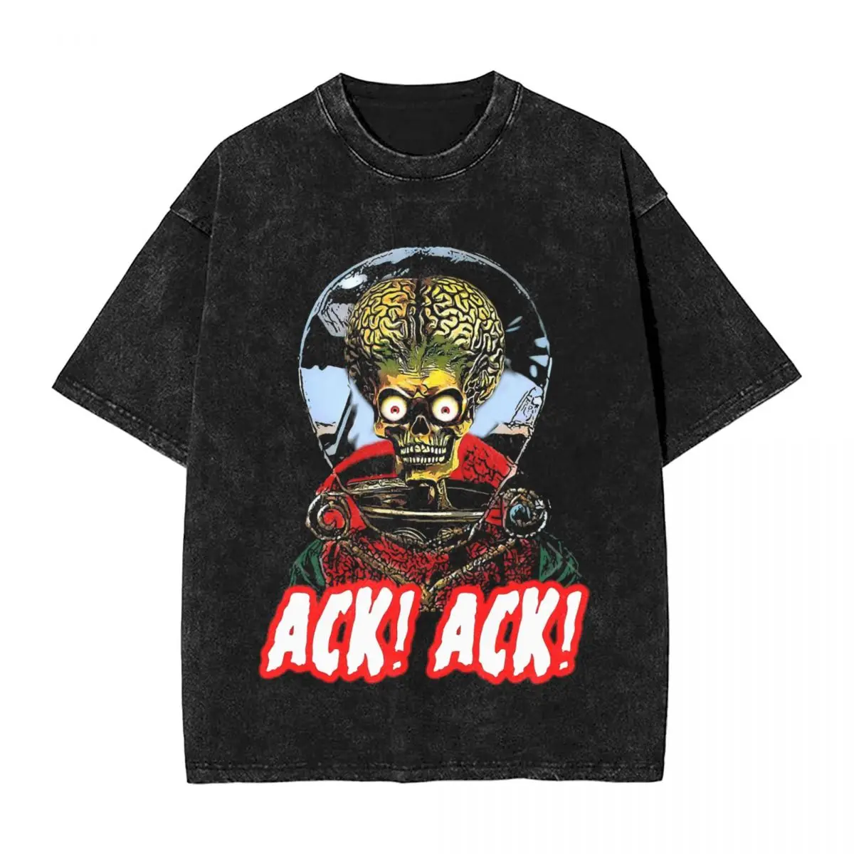 Ack Mars Attacks Alien ET woman Men Washed Hot stamping Print T-Shirt,Harajuku Cotton Tshirt Men's Summer Short Sleeve Tees