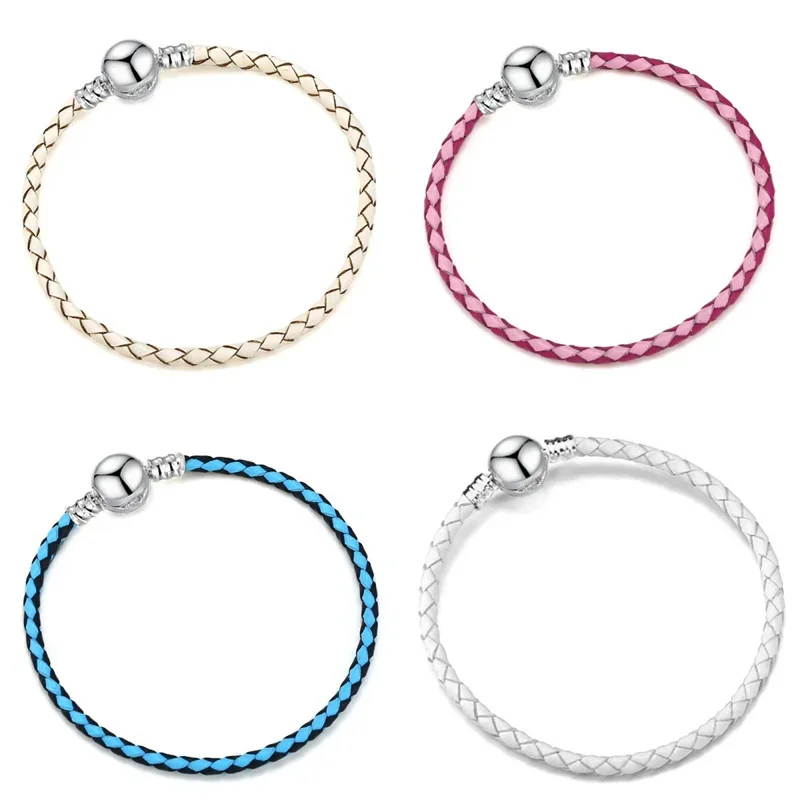 Round Buckle Single Circle Leather Rope Basic Chain Charms Bracelet Fit Orinigal Pandora Women Diy Jewelry GIfts Mother's Day