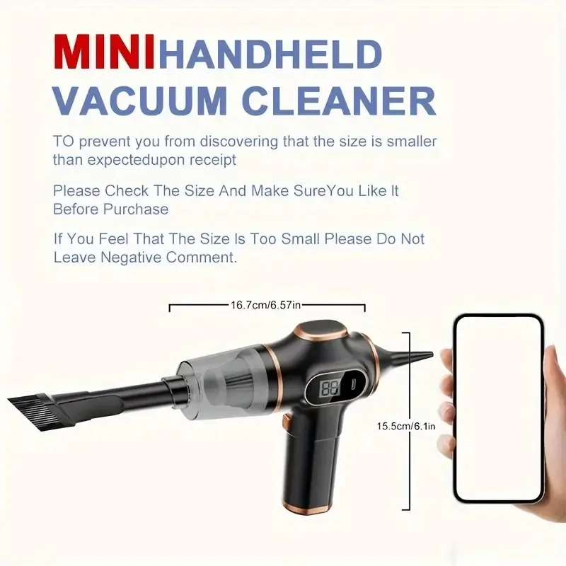 1pc Cordless Handheld Vacuum Cleaner, High Power USB Rechargeable with Extended Battery Life, Multi- Dust Buster for  and Car Us