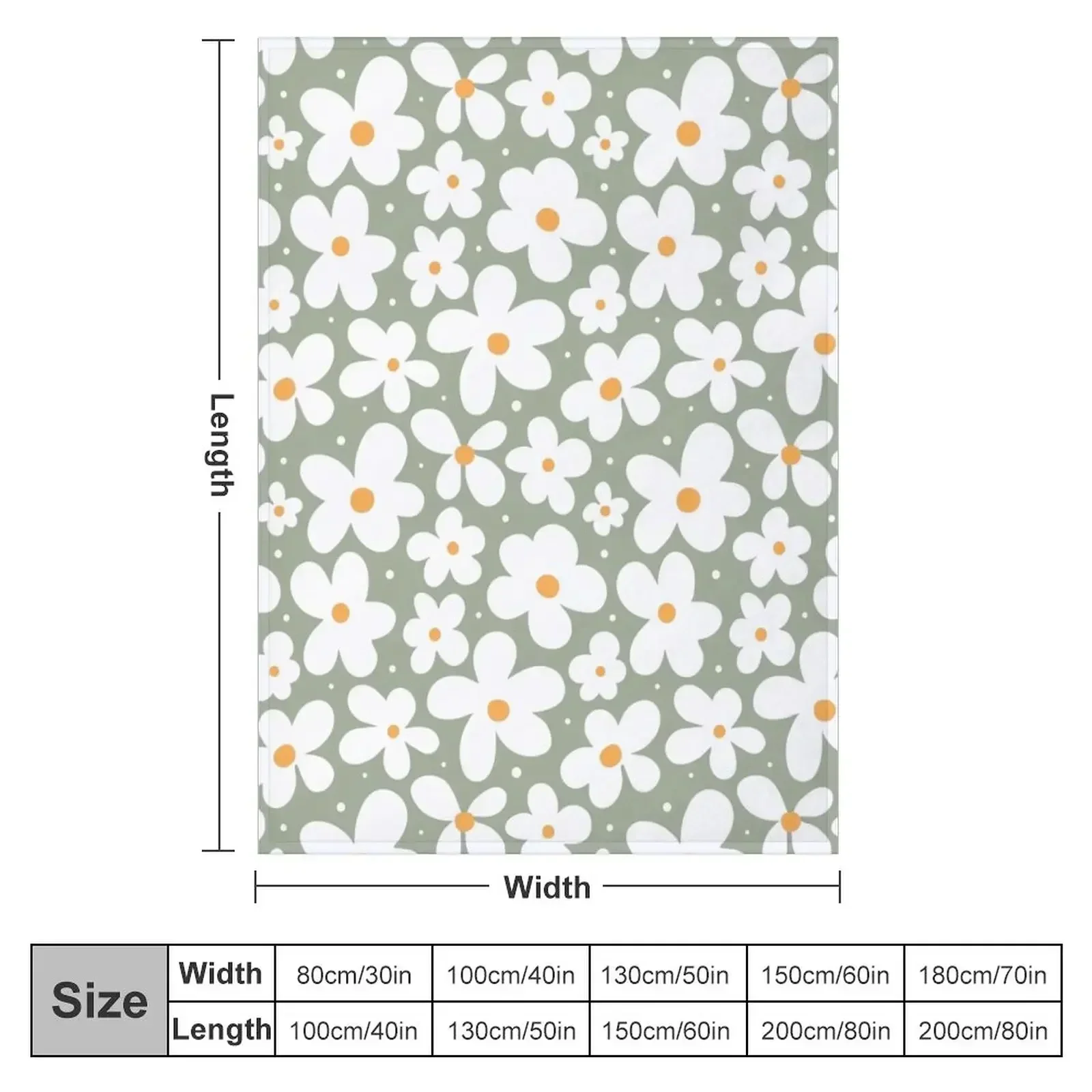 Groovy Daisies Floral Retro Daisy Pattern Sage Olive Green Throw Blanket Soft Big Flannels Decoratives Blankets