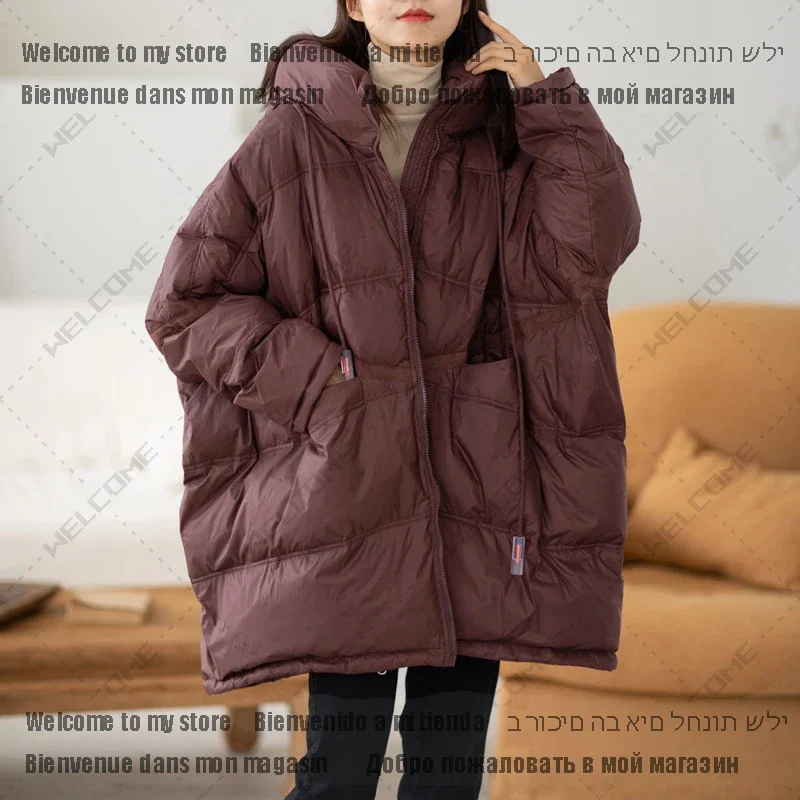 Veste en duvet de canard blanc pour femme, Parka chaude surdimensionnée, Manteau matelassé à capuche Wstring, Décontracté, Proximité féminine, Nouveau, Hiver, 90%