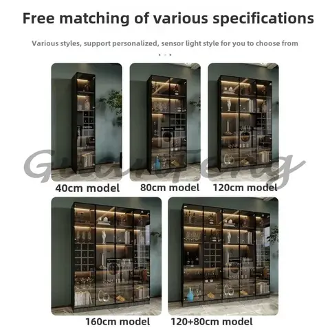 Vardagsrumsvägg-vitrinskåp för hushållsbruk, lyxigt skänk med små glasdörrar och förvaringsskåp. 8 best sales skåp med glasdörr - №7