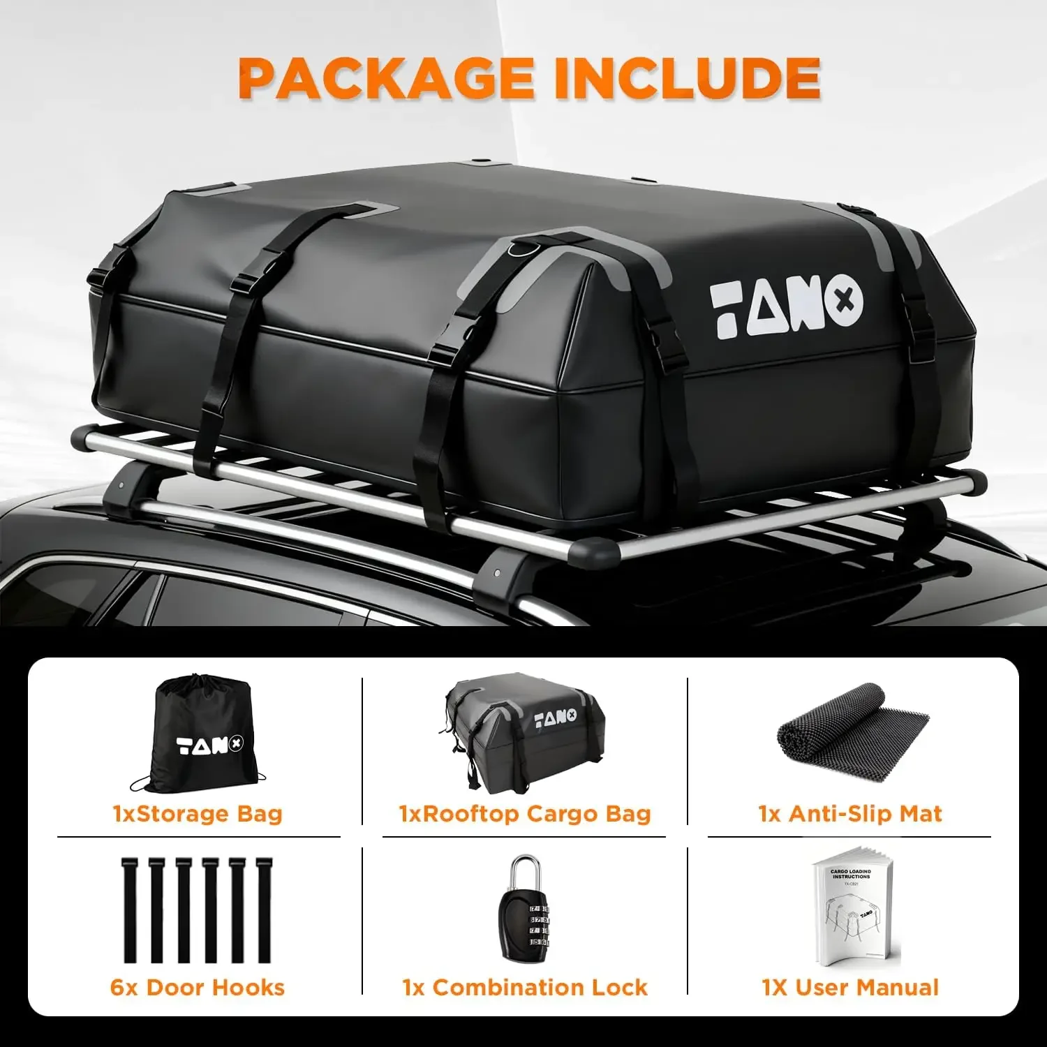 Car Roof Bag - 21 Cubic Feet Rooftop Cargo Carrier, 100% Waterproof for All Cars with/Without Roof Rack, Includes Anti-Slip Mat,