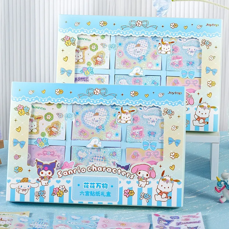 60Pcs Sanrio Stickers Kawaii Mymelody Kuromi Cinnamoroll Japanese Student Cartoon Diy Decoration Sticker Set Gift Box