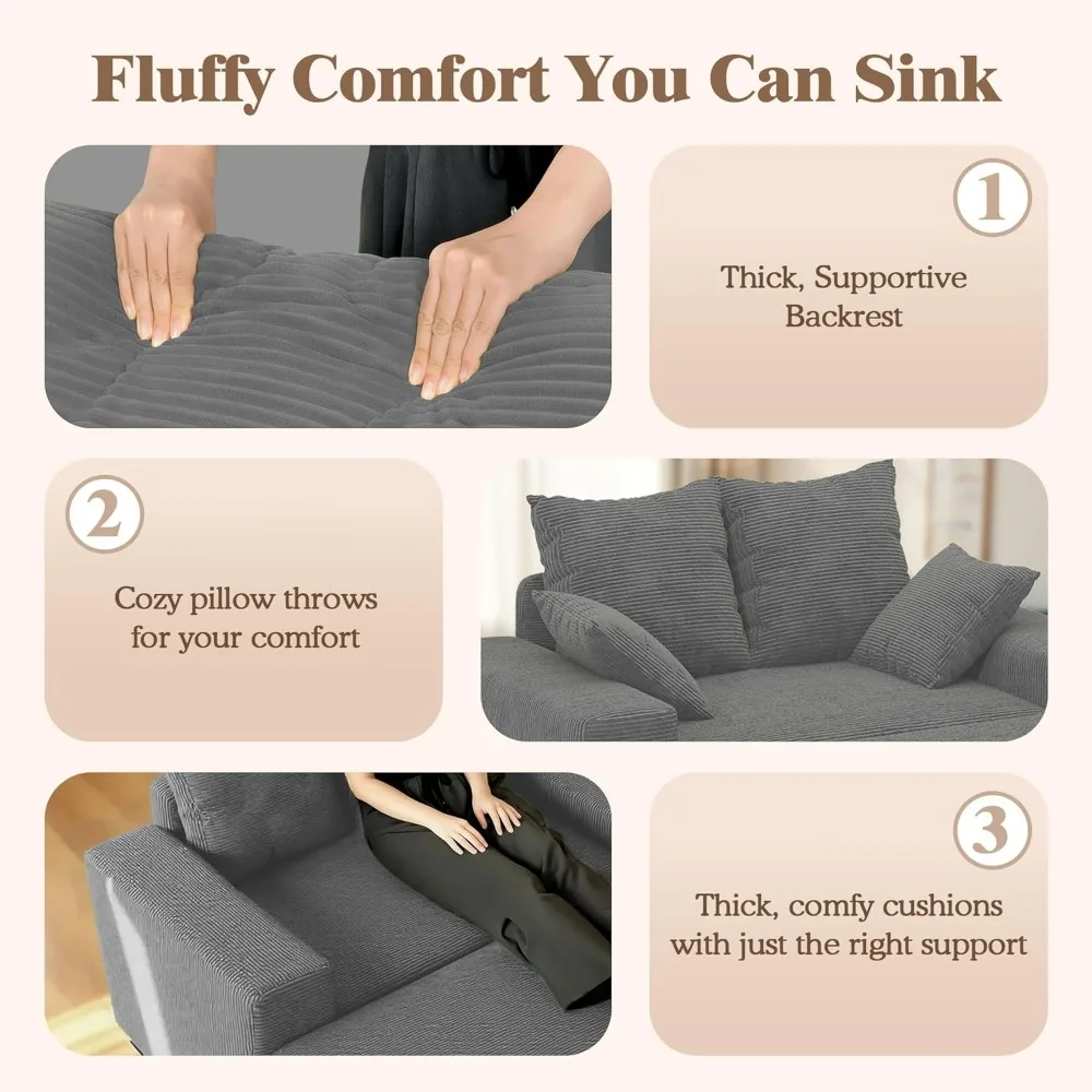 كرسي صالة داخلي مع مسند تخزين، كرسي أريكة حديث مقاس 60 بوصة مع مساند للذراعين واسعة و4 وسائد، مريح كبير الحجم #6