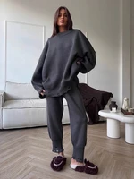 DEAT Fashion Knitted 2 Piece Set Women's Round Neck Loose Ripped Sweater High Waist Loose Pants Suit Autumn New 7A1114 - Image 3