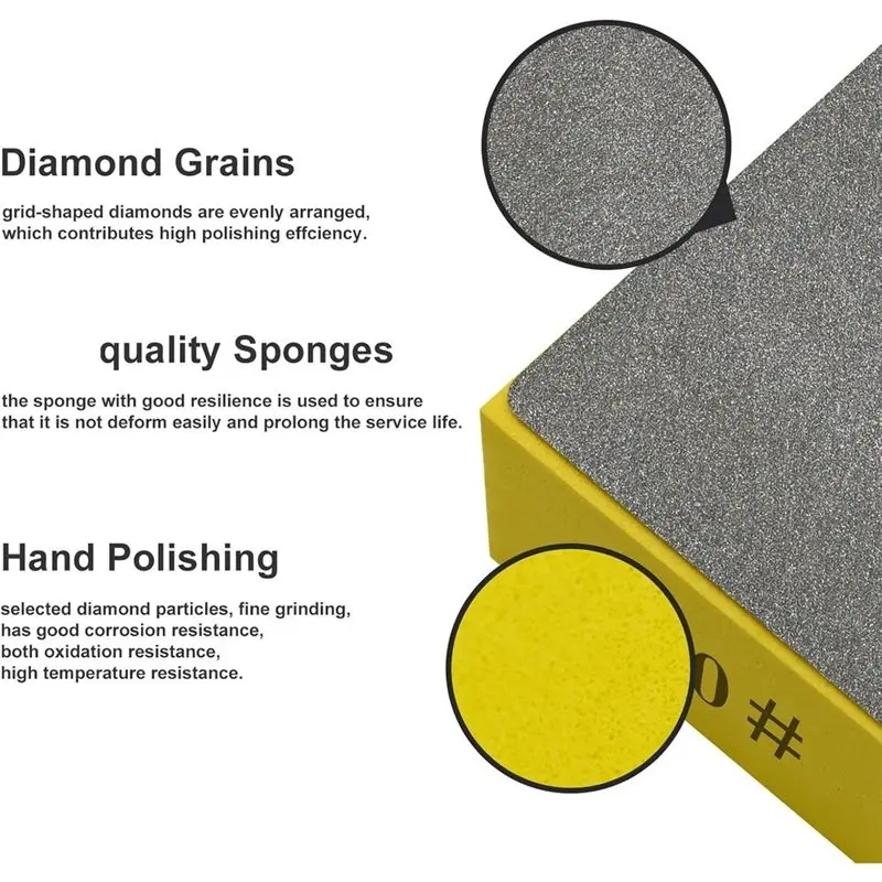 Y50A-For Sanding Ceramics, Glass Bricks,Concrete Stones, Marble, Granite 4Pcs Hand Polishing Pads- 60, 100, 200, 400 Grit Includ