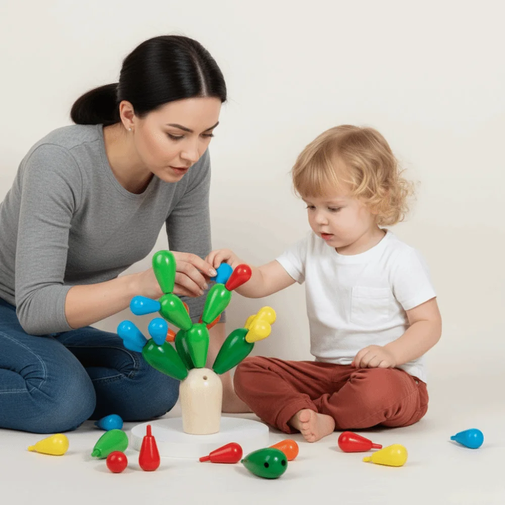 Colorful Cactus Wood Blocks High Quality Drop-resistant Cactus Puzzle Real Wood Durable Children Education Puzzle Building