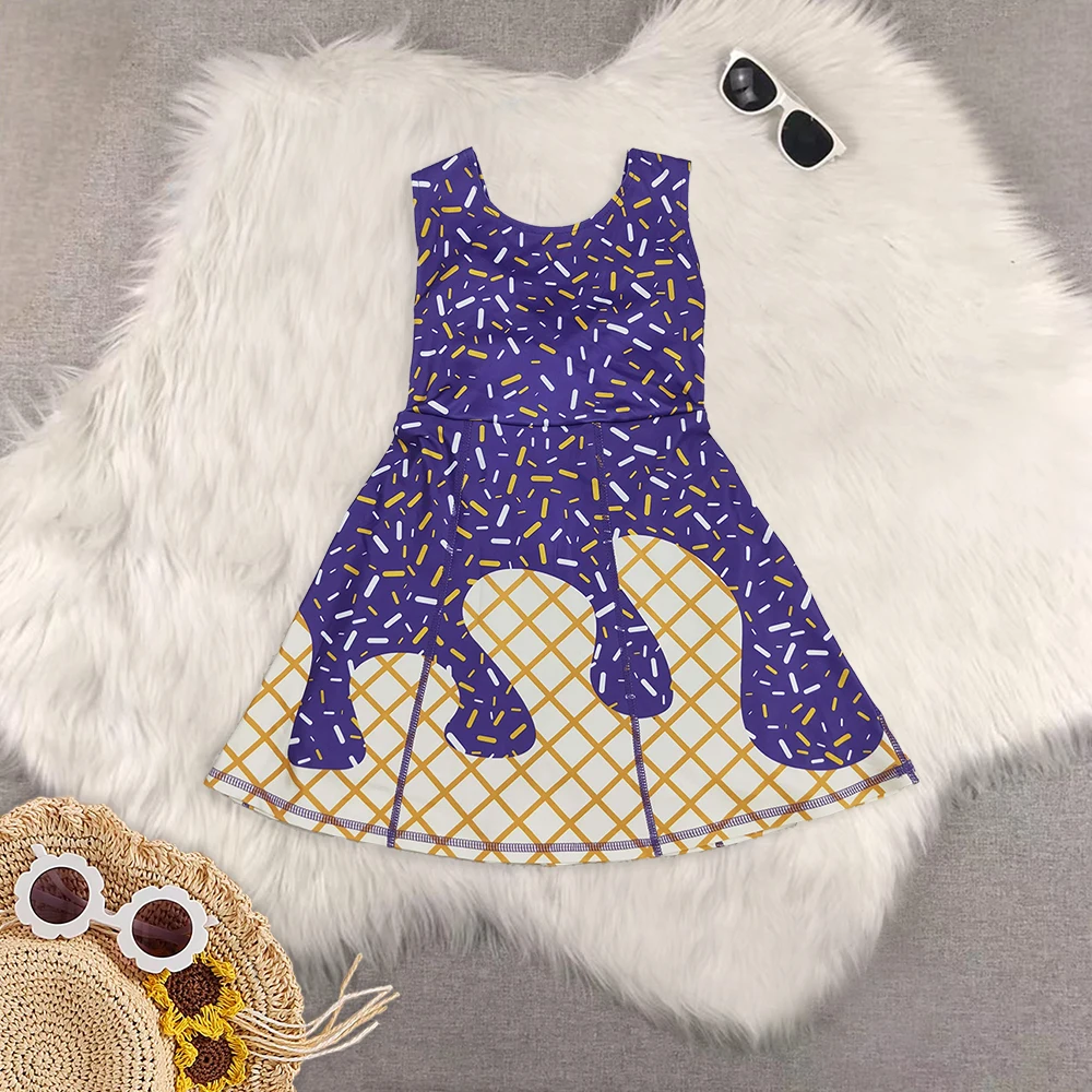 

8.28 Летние фиолетовые шорты без рукавов для маленьких девочек, командные йоги, активные платья длиной до колена