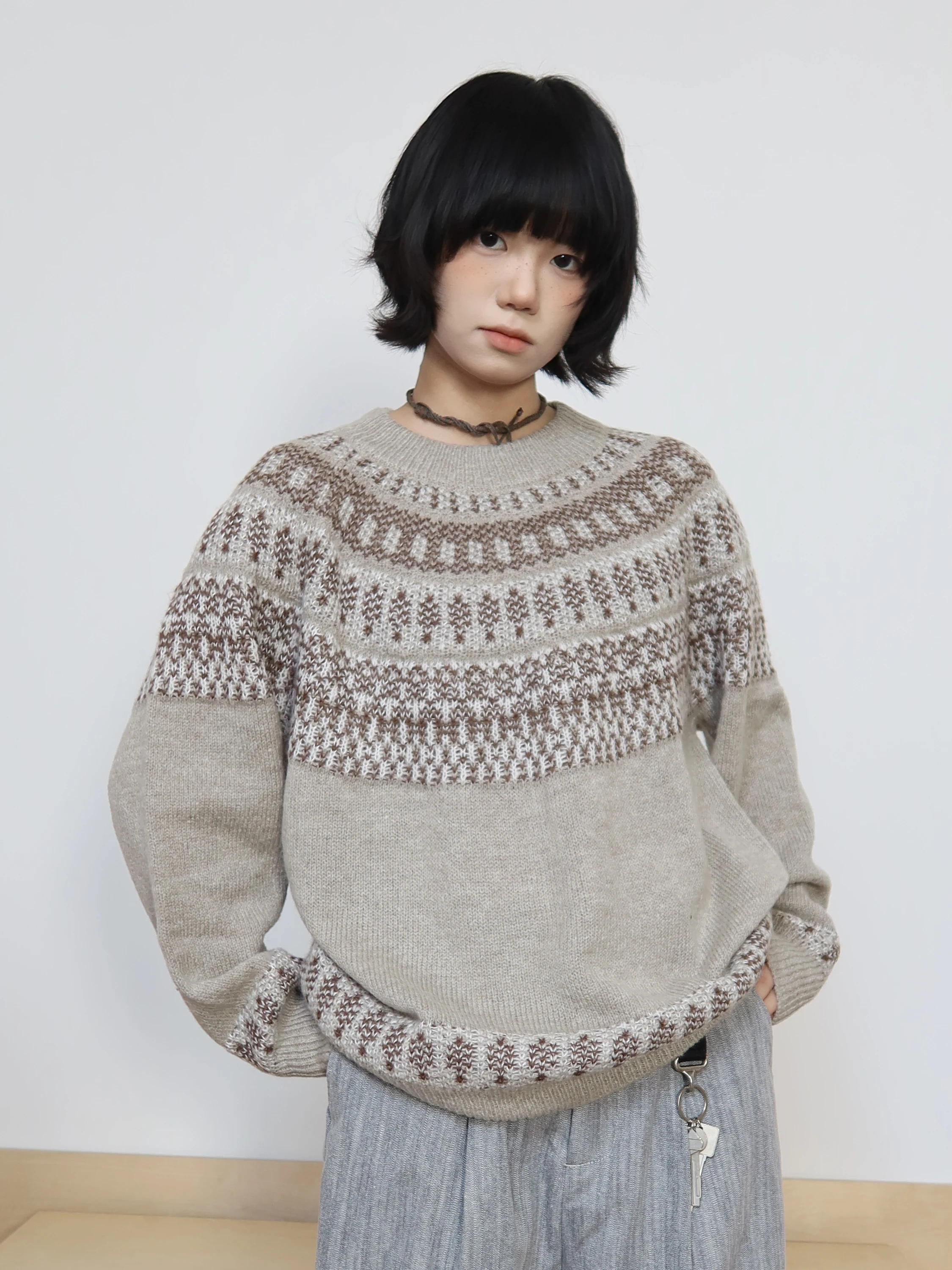 

Женский повседневный свитер с узором Fair Isle, V-образным вырезом, длинными рукавами, из мягкой смеси акрила, нейлона и шерсти, удобный, свободного кроя, для ежедневной носки