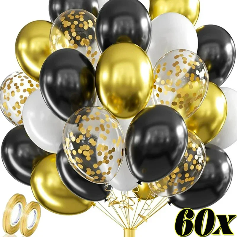 15/60PCS Mixed Gold Black Balloons Confetti Latex Balloons Kids Adult Birthday Party Decoration New Year Graduation Party Decors