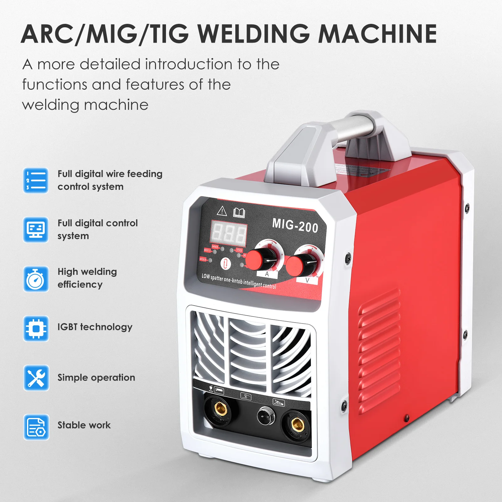 VOGVIGO ARC/MIG/TIG Digital 3-in-1 Welding Machine Welding Gun Ground Clamp Mask, Brush, Welding Rods and Welding Wire