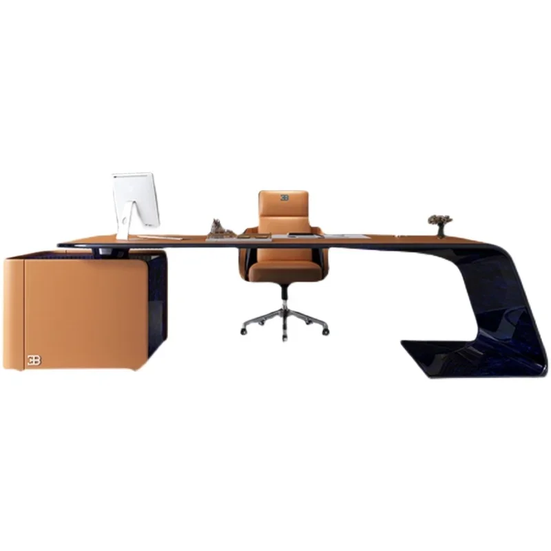 Light Luxury Desk Italian Orange Corner President Desk Solid Wood Boss Desk Designer Furniture