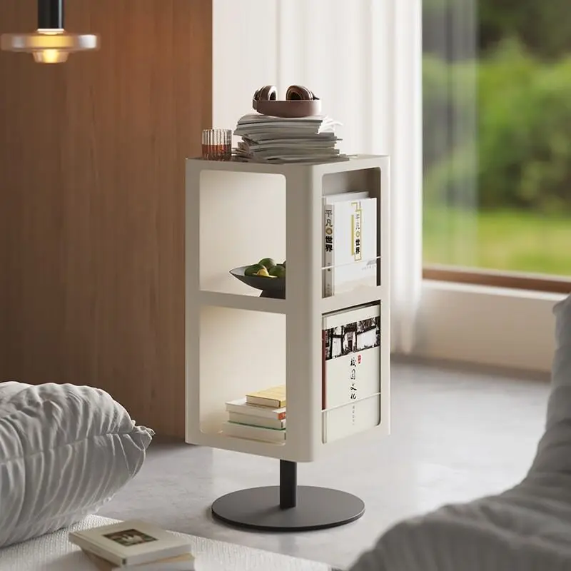 Nordic Rotatable End Table Living Room Magazine Storage Cabinet Multifunctional Bookshelf Organizer Bedroom Sofa Corner Decor
