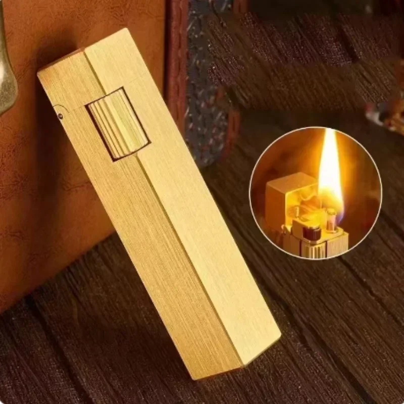 Retro Handmade Brass Dragon Column Four-sided Carving Lighter Mens Trendy Personalized Grinding Wheel Kerosene Lighter Wholesale