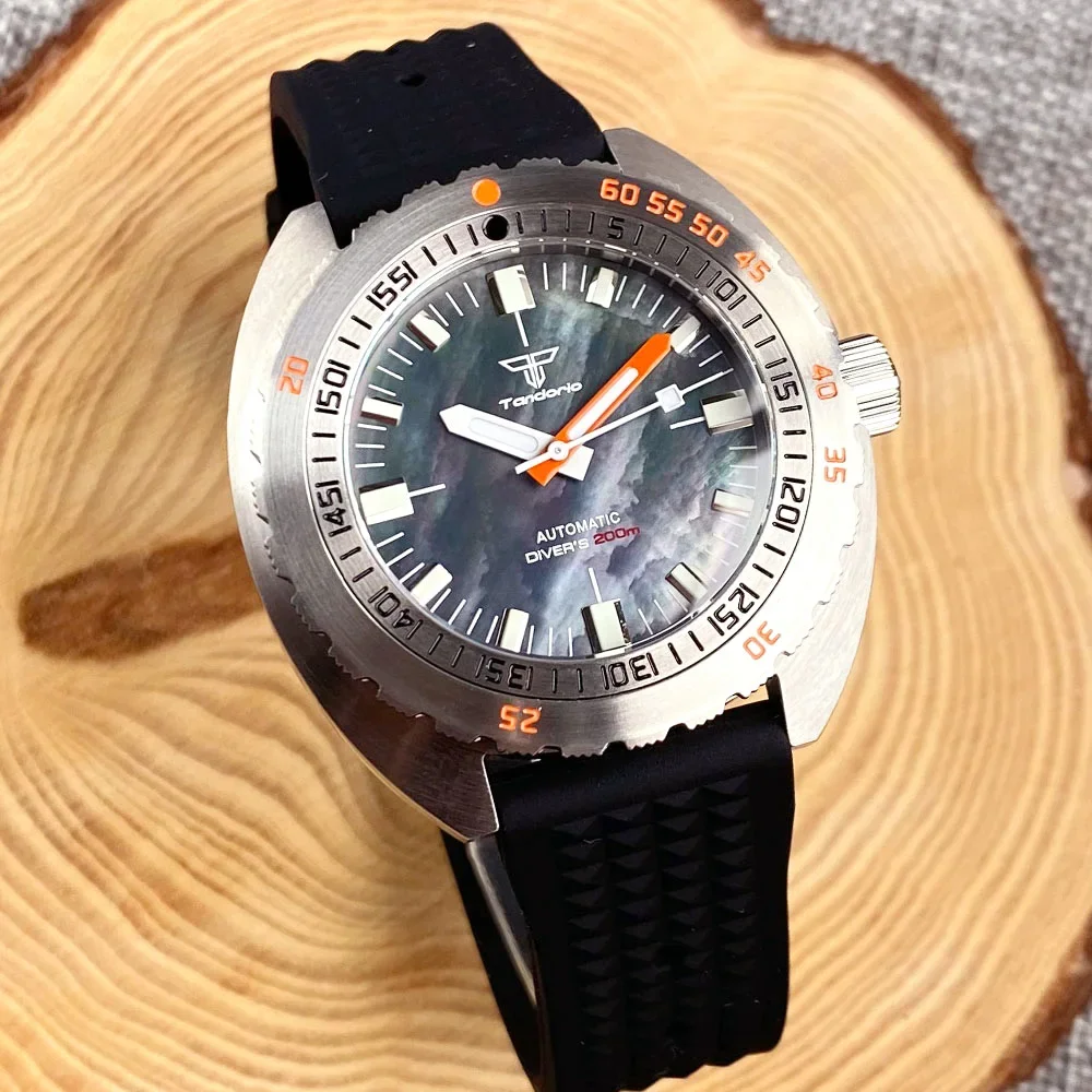 

SNH35 Tandorio Diver Selfwinding Mechancial Watch Men MOP Dial Orange Hand Steel 200m Waterproof 42mm Swim Clock Sapphire Glass