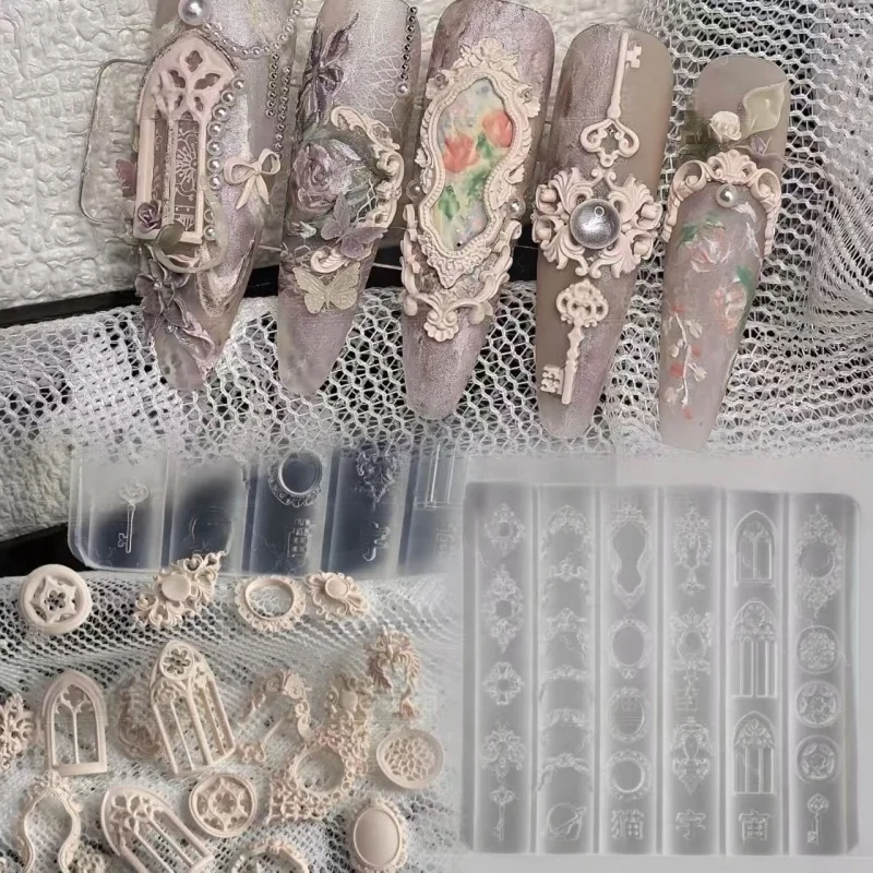 1 Stück Kerzenhalter aus europäischer Retro-Musterkollektion, 3D-Nagelkunst-Dekoration, transparente Nagelform zum Selbermachen