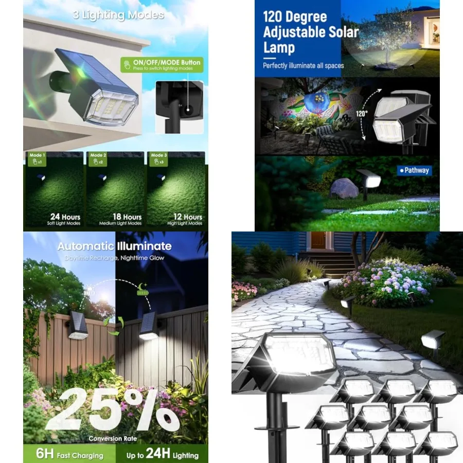 

Solar Spot Lights Outdoor IP67 Waterproof, 63 LED 3 Modes Solar Landscape Spotlights for Yard Garden Pathway Wall House Garage