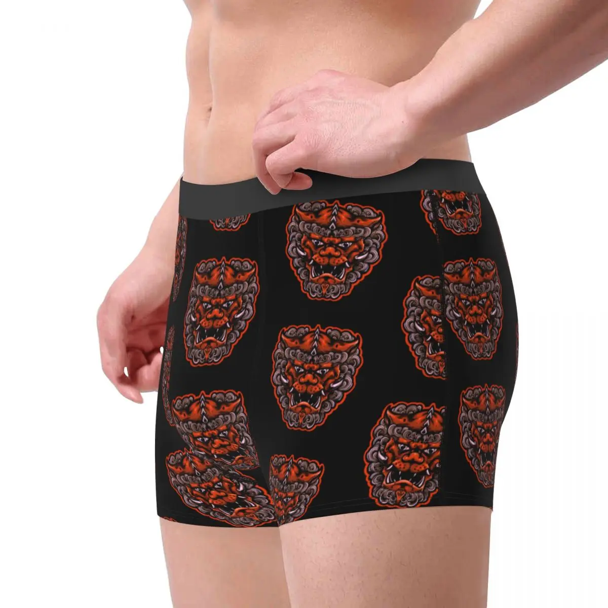 Japanesse Lion Mask Underpants Breathbale Panties Male Underwear Print Shorts Boxer Briefs