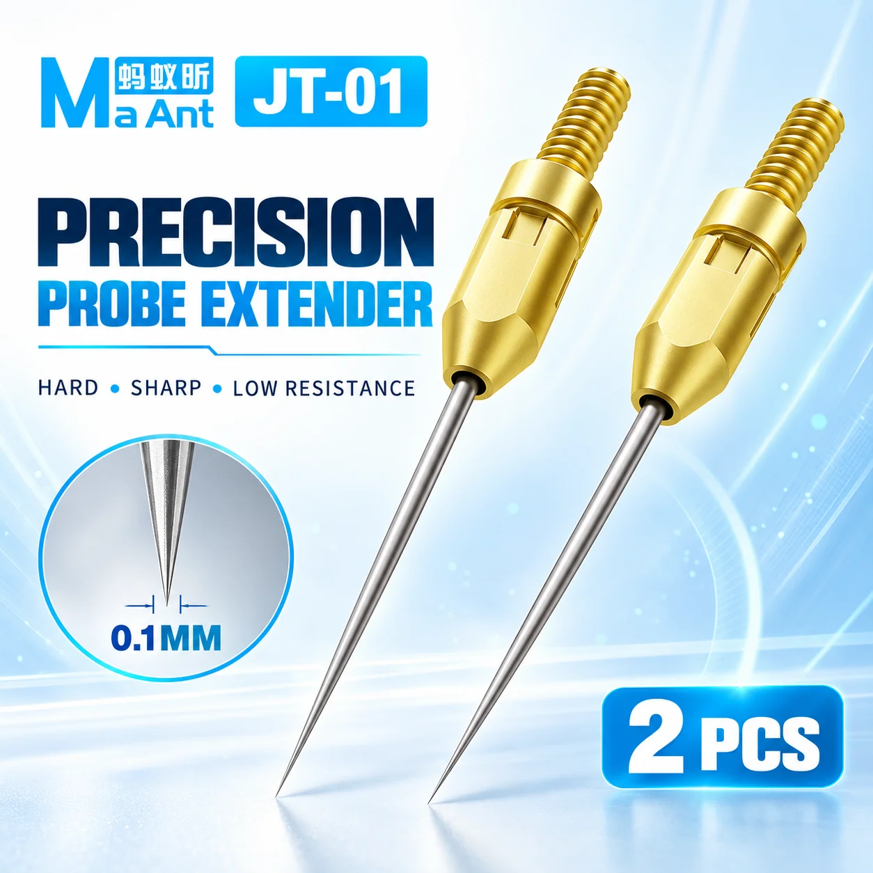 MaAnt JT-01 2PCS 0.1mm Ultra Fine Multimeter Probe Tip Extender Hard Stainless Steel Needle for PCB IC Circuit Testing Repair