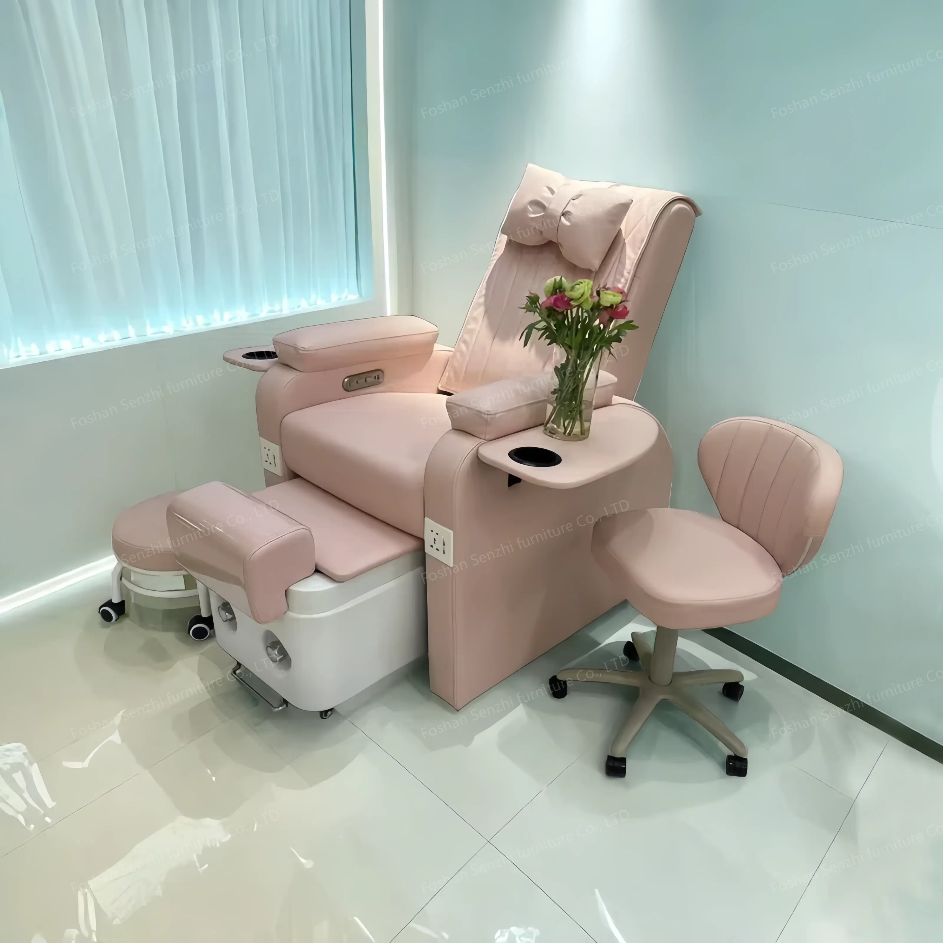 

Modern Pink Pedicure Chair with Massage & Electric Foot Bath Adjustable Spa Salon Furniture for Spa