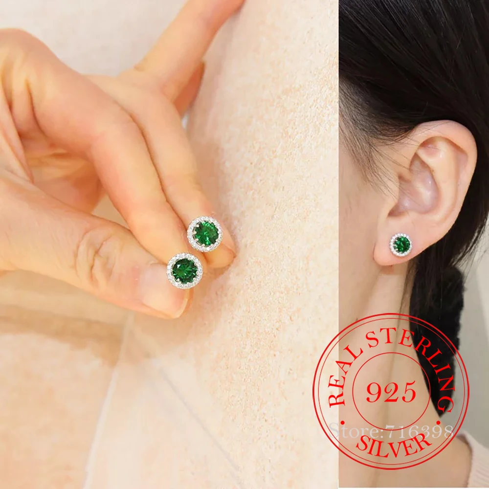 Korean 925 Sterling Silver Cute Round Crystal Stud Earrings for Women S925 Wedding Party Jewelry Gift Aretes De Mujer