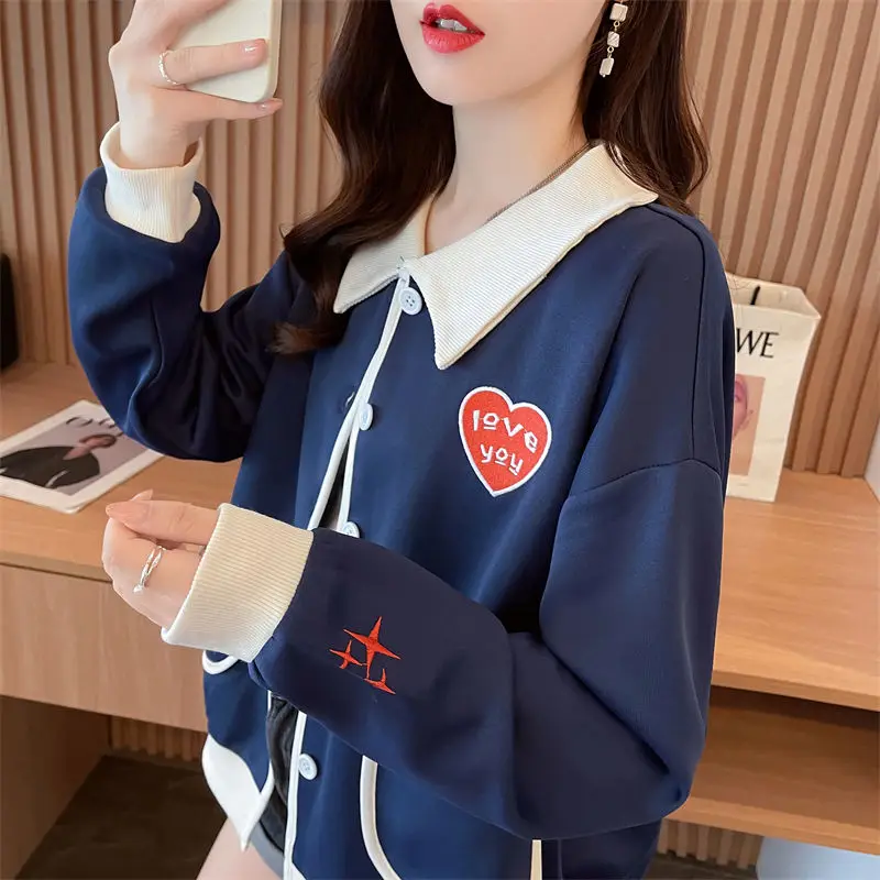 2023 Spring and Autumn Korean Edition Reduced Age Ins Trendy Popular Polo Collar Color Block Letter Printing Loose Casual Coat