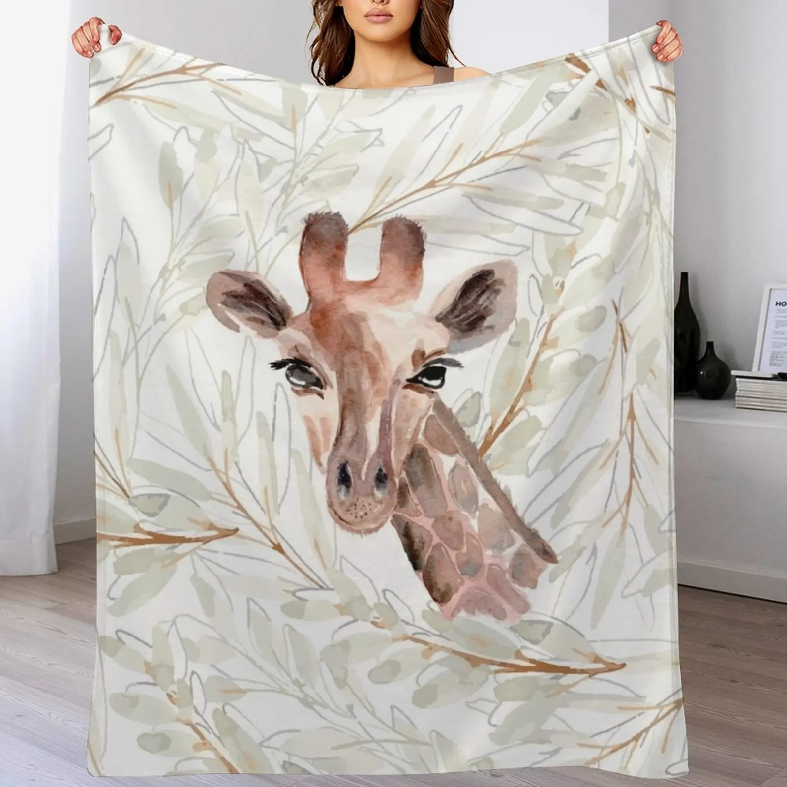 Watercolor Giraffe Throw Blanket Plush Decorative Throw Blankets