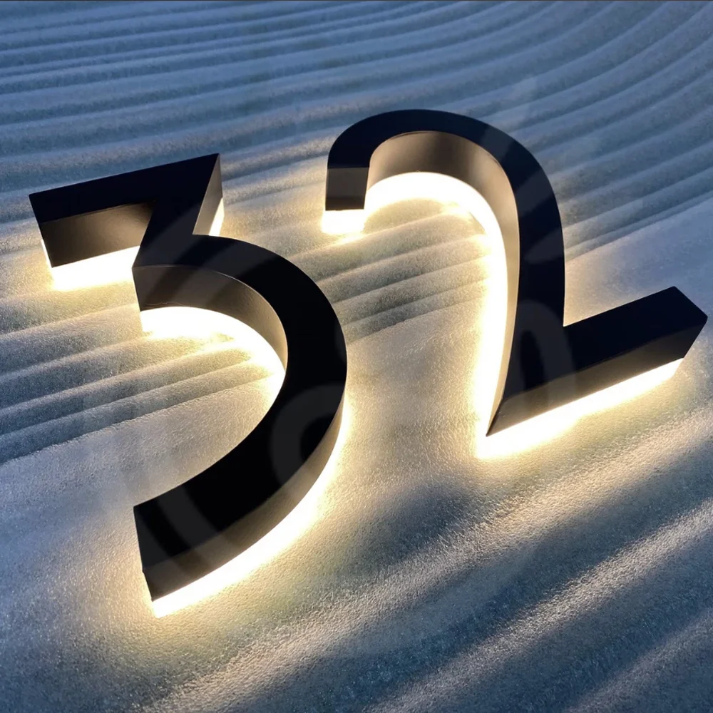 カスタム家番号屋外 3D LED 照明付きサイン金属バックライト付き文字ビジネス店頭屋外防水看板