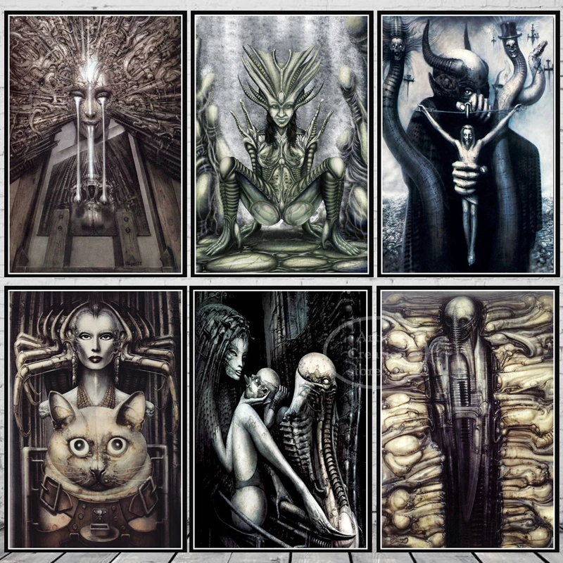 Póster de arte de pared Hr Giger Li Ii Alien, imagen impresa, pegatinas de pintura en lienzo, póster de arte oscuro, sala de estar, dormitorio, decoración del hogar