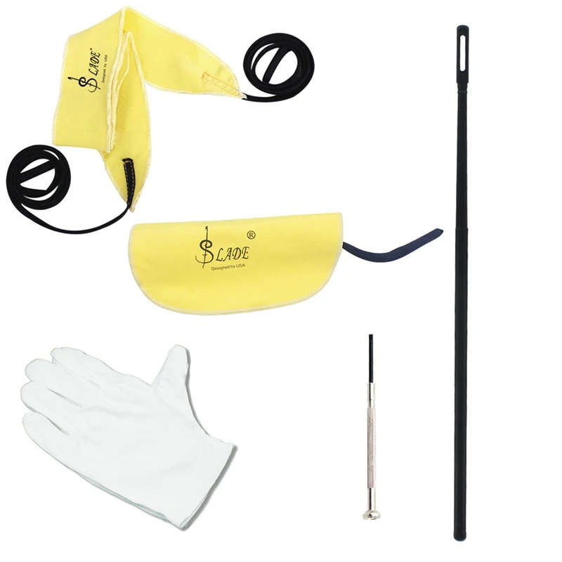 Lade Fluit En Saxofoon Reiniging 5-delige Set (Reinigingsdoek + Lange Reinigingsdoek + Reinigingsstick + Schroevendraaier + Handschoenen)