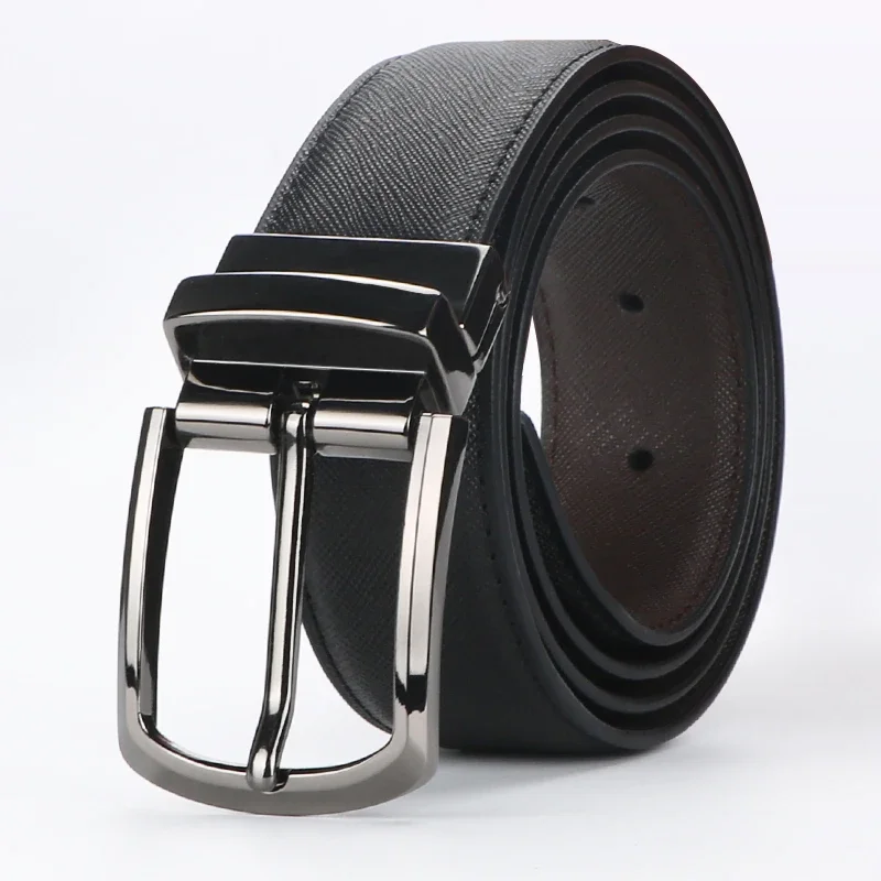 1pc Men's Business Genuine Leather Cowhide Belt, Rotating Pin Buckle Casual Belt For Men, Double-sided Wear Belt