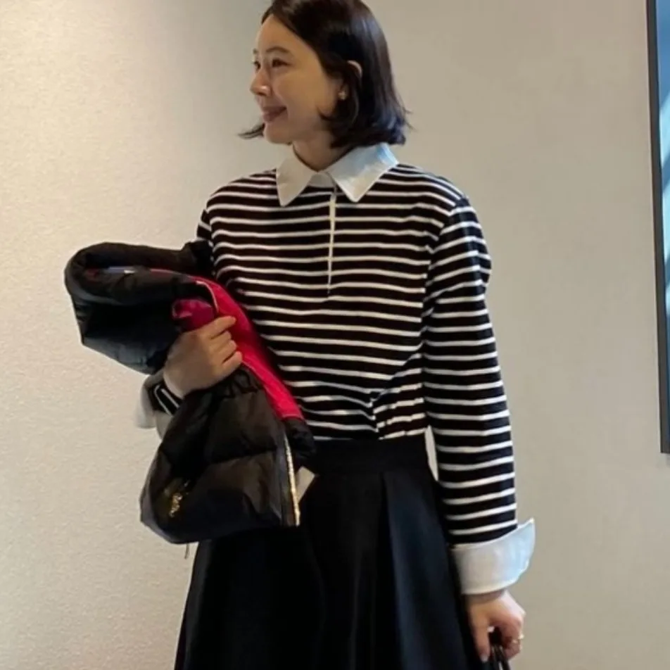 한식 간단한 컬러 조합 체크 패턴 여성용 상의 다양한 스타일의 POLO넥 장갑이 있는 정장 스타일의 봄/가을용