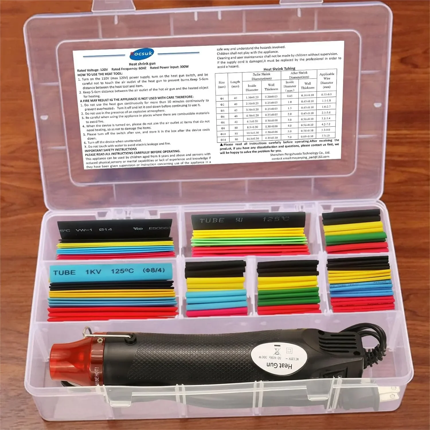 

Heat Shrink Tubing Kit With Mini Heat Gun 328pcs 2:1 Wire Shrink Wrap 300W Shrink Gun With Case For Cable Repair