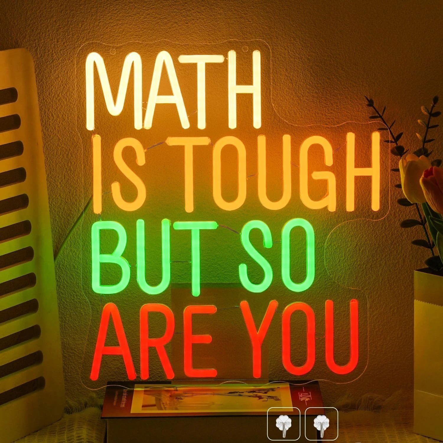 Math Is Tough But So Are You Neon Sign USB Dimmable LED Neon Light for Classroom Room Office Library Home Decoration Gift