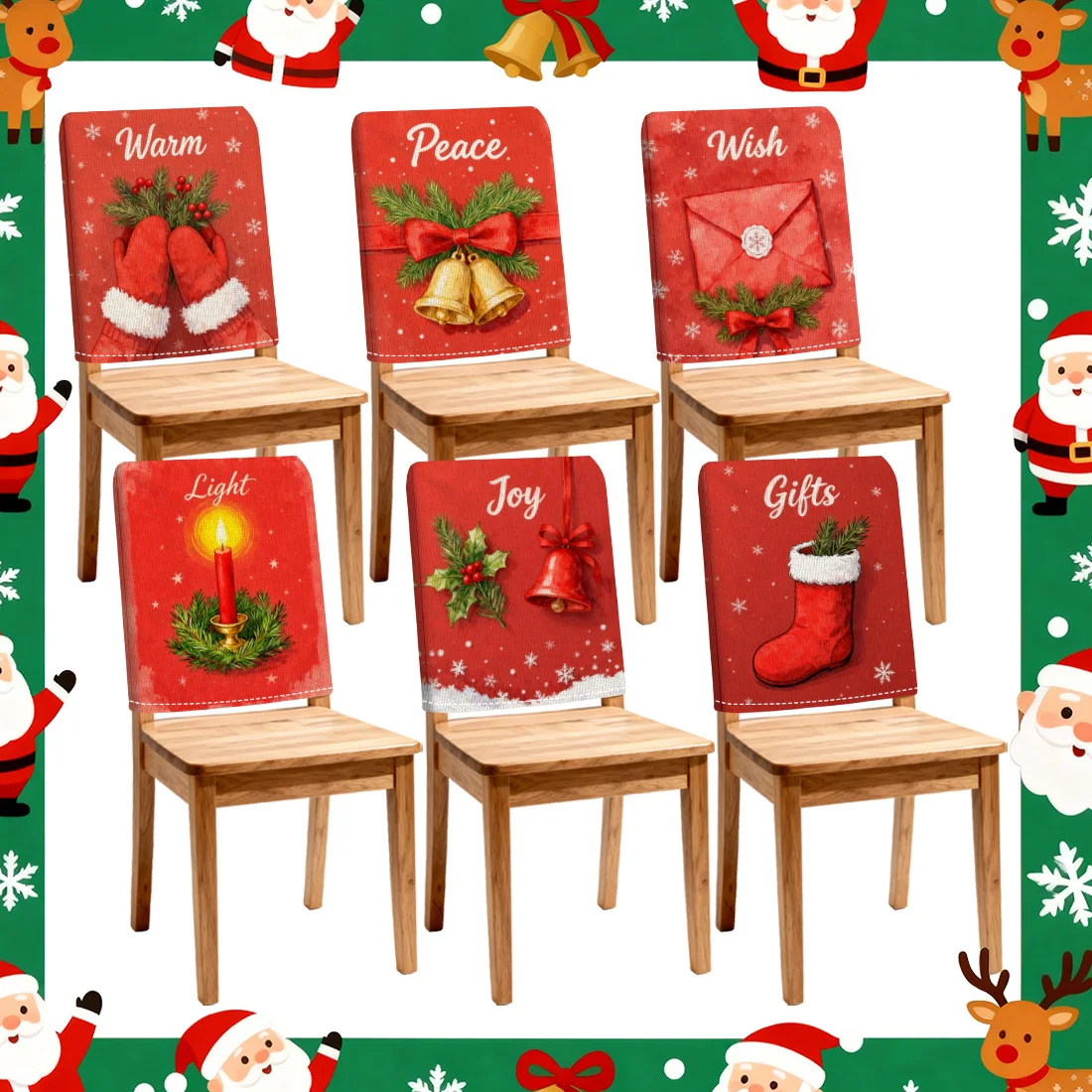 Christmas Gloves Bell Socks Chair Cover Slipcovers Set of 2/4/6 100% Polyester Dining Room Office Banquet Chair Protective Cover