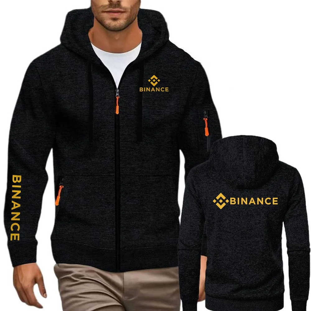 جديد Binance تشفير عادية الجاكار البلوز سترة مشغولة من الصوف الرجال قلنسوة بسحاب معاطف السترة الرجال الرياضة مقنعين #1