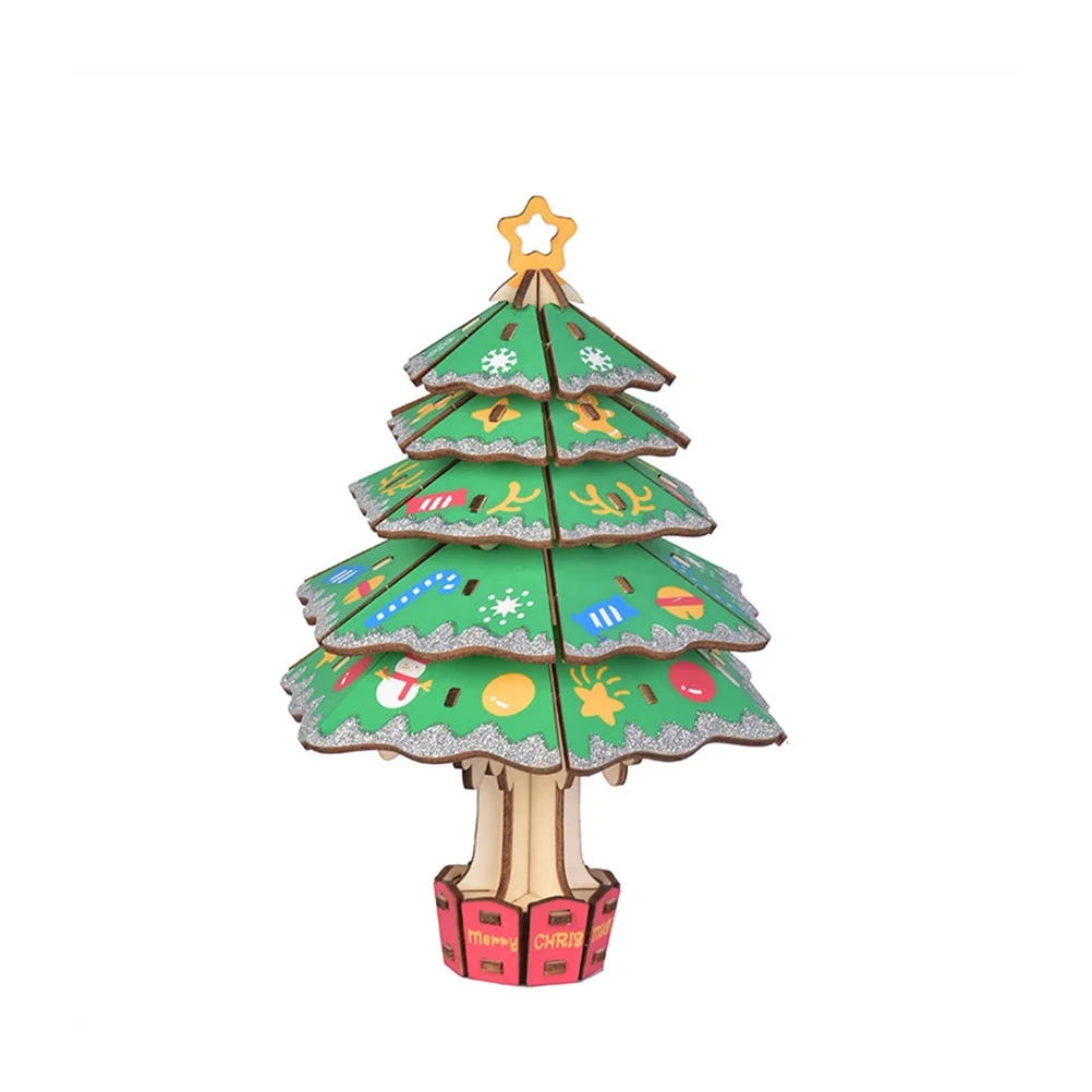 شجرة عيد الميلاد لغز ثلاثية الأبعاد بانوراما خشبية تعليمية لتقوم بها بنفسك للأطفال لعبة تعليمية ملونة زاهية هدية عيد الميلاد ديكور المنزل