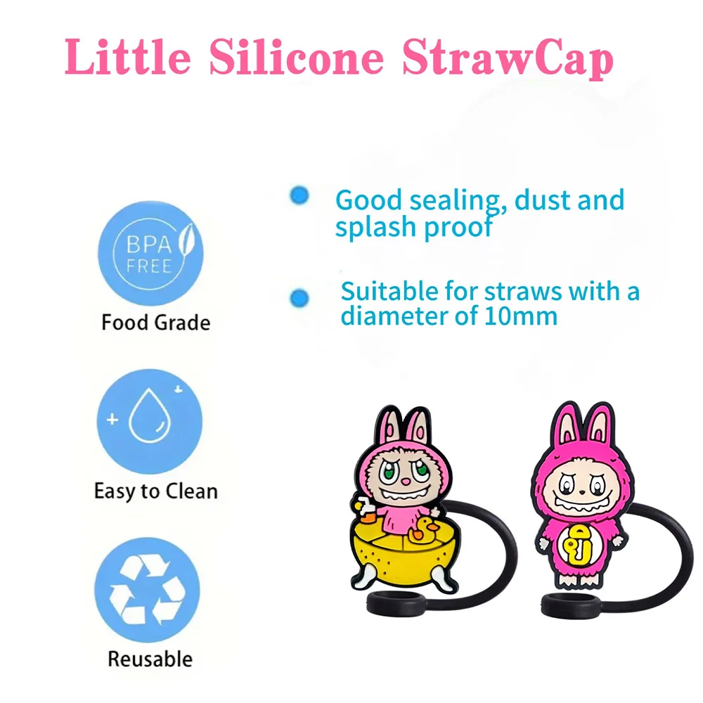 1-18pcs New cute doll Straw Cover Cap 10MM Drink Straw Plug Reusable Drinking Fit Cup Accessories Straw Cap Charms Pendant Gift