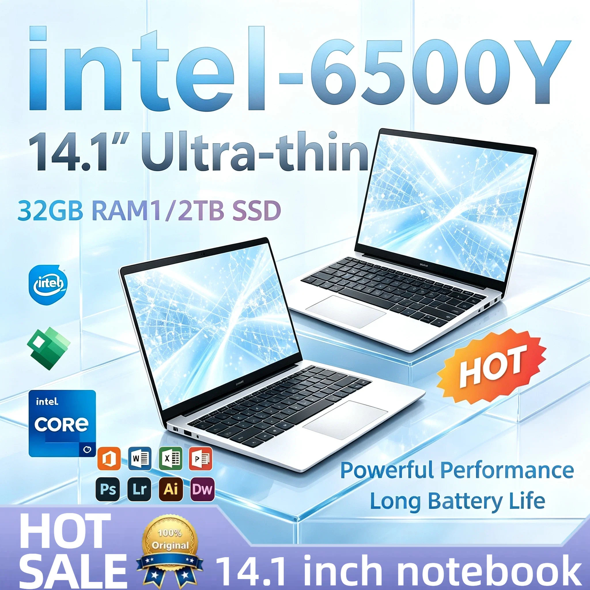 Intel 6500Y14.1 Inch Ultra Light Laptop 2C4T 1.1GHz 3.4GHz 32GB RAM 2TB PCIe SSD 5000mAh Backlit Fingerprint V30 A1 Max