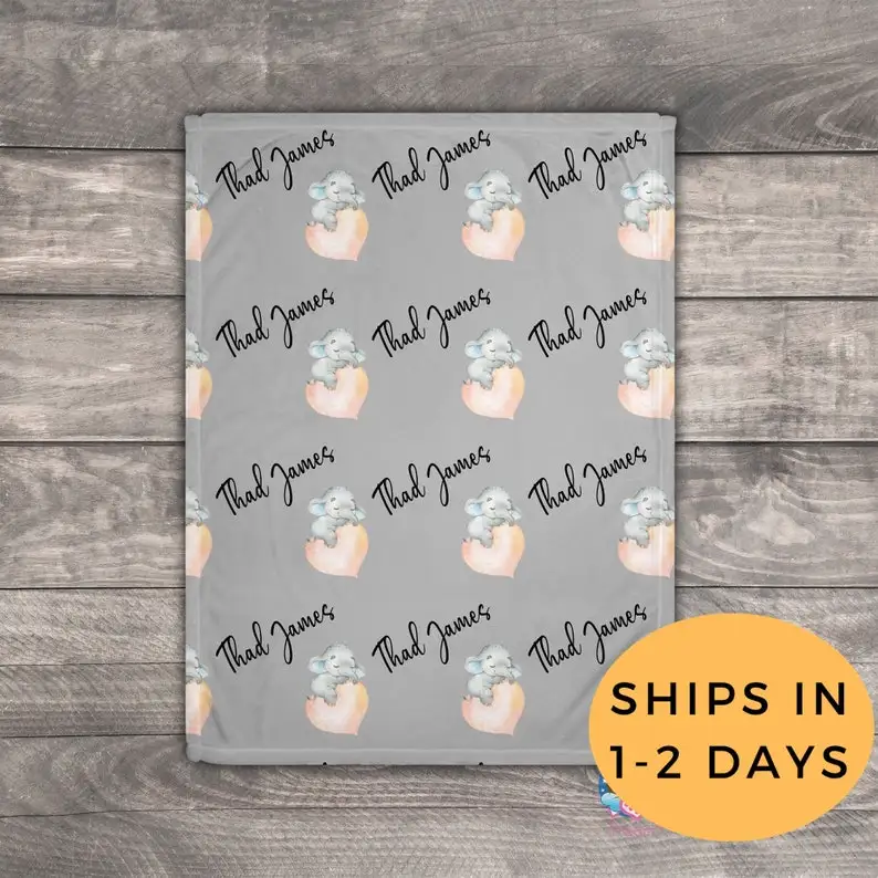 

Elephant Blanket - Baby Name Blanket - Custom Baby Blanket - Baby Elephant Blanket - Baby Blanket With Name - Minky Baby Blanket