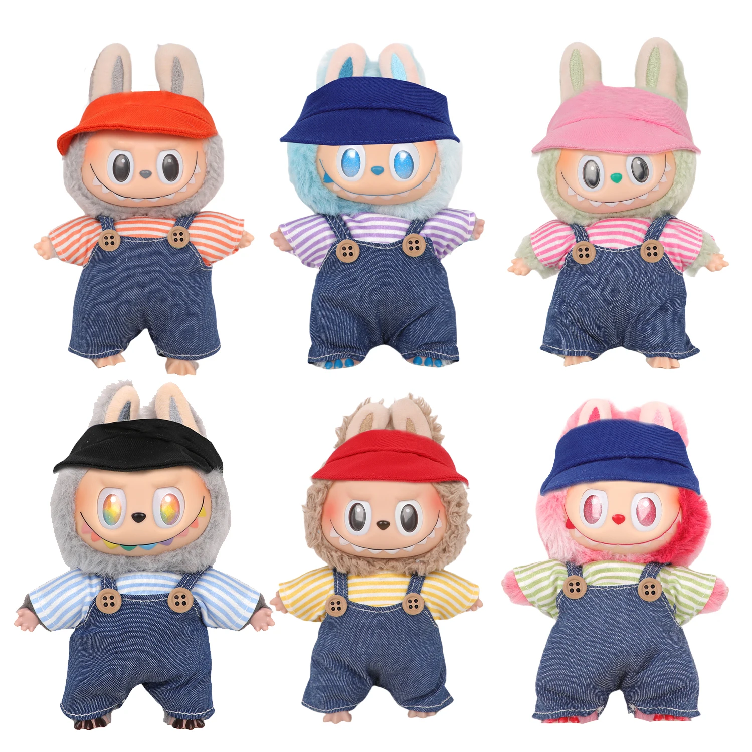 

V1 V2 V3 Labubu Doll Clothes Set Striped short sleeved shirt+Cowboy overalls+hat Outfit For 17cm Labubu Girl Dolls CottonT Toy