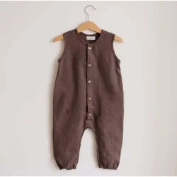 Summer Newborn Infant Baby Boys Girls Romper Playsuit Jumpsuits Button Sleeveless Kids Onepiece Cotton Linen Baby Jumpsuit