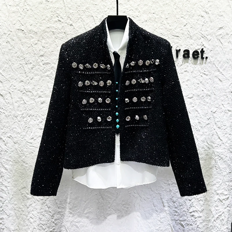 

Осень 2023, декоративная куртка с металлическими пуговицами, мужская модная короткая куртка с блестками на плечах, костюмы знаменитостей для выступлений на сцене