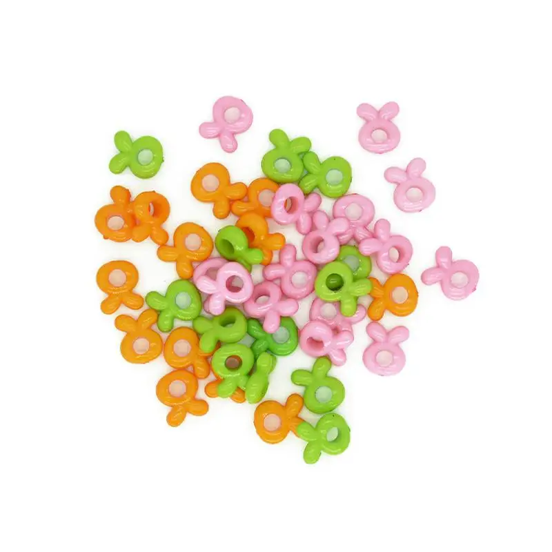 50p Plastic Colorful Cute Hollow Out Rabbit Head Acrylic Beads hair Big Hole 4mm For Jewelry Making DIY Accessories Material