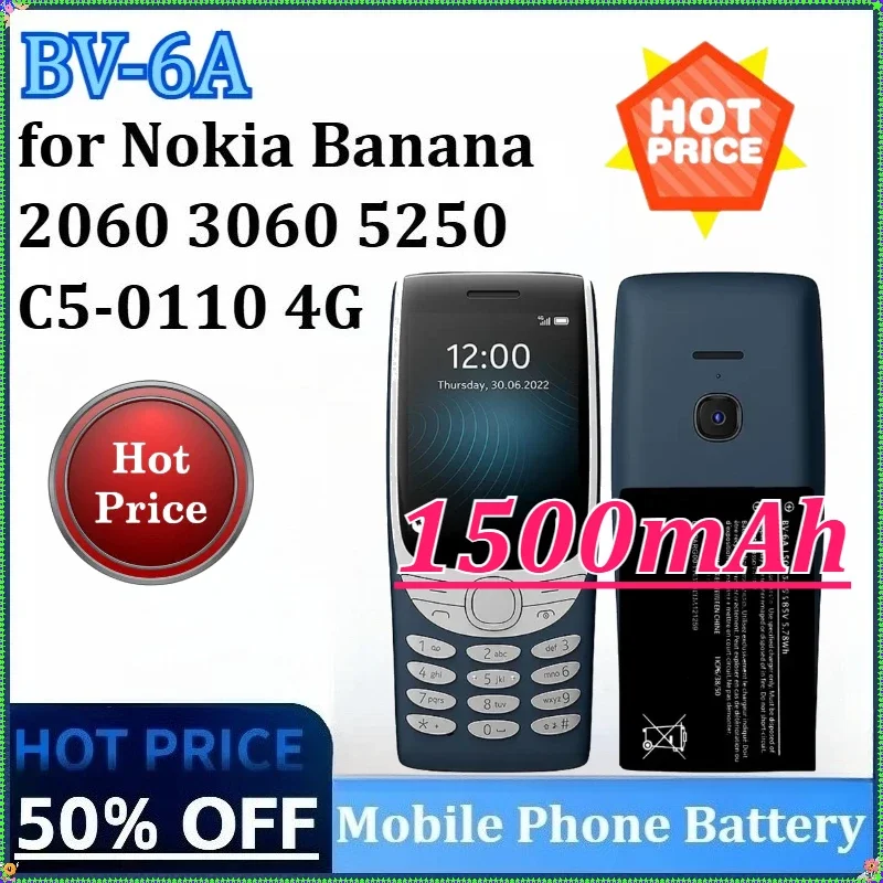 [BV‑6A] for Nokia Banana 2060 3060 5250 C5‑0110 4G Mobile Phone Battery 3.85V 1500mAh