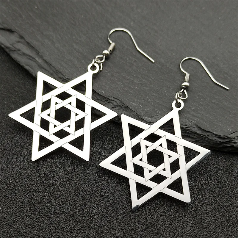 Hexagram Jerusalem Star of David Hebrew Drop Earrings for Women Stainless Steel Gold Color Israel Jewish Earring Jewelry E6120S2