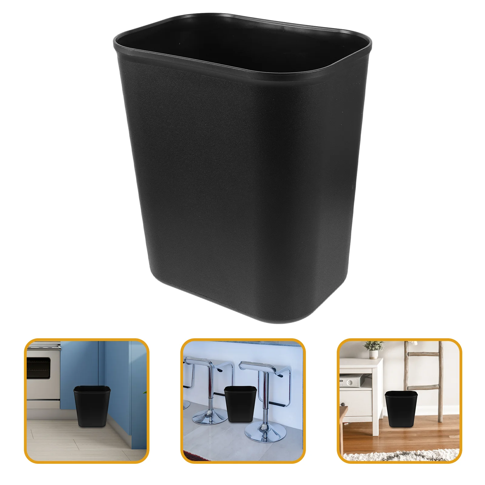 Bathroom Trash Can Garbage Basket Small for Office Thicken Square Bin Black Plastic