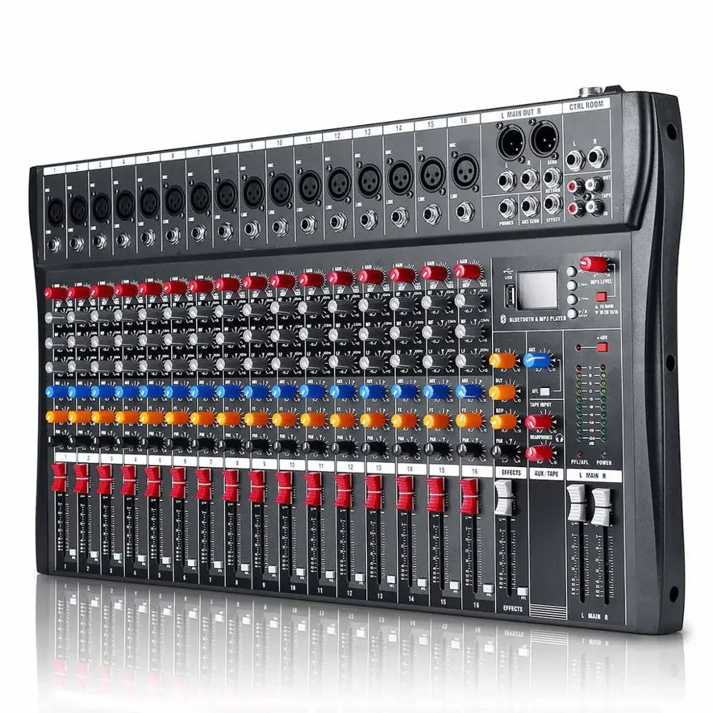 

16 Channel Audio Mixer 6 Music Mode USB Mixing Console Amplifier Computer Playback Phantom Power Effect