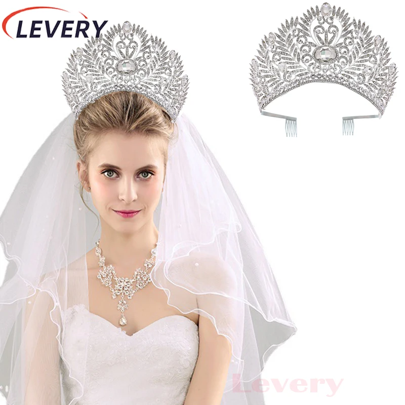 Levery  2024 New Women Wedding Bridal Tiara Hair Accessories Crystal Bride Tiaras and Crowns Marriage Queen Pageant Crown